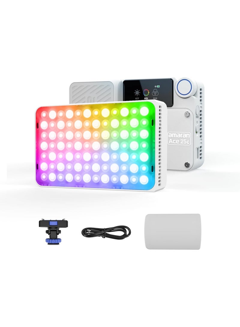 Aputure AMARAN Ace 25c RGBWW LED Light Panel (Silver) – 32W Boost Mode Compact On-Camera Light, 2300-10,000K CCT with 360° Full-Color HSI/RGB Control CRI 95 TLCI 95, USB-C Rechargeable Pocket Light with Ace Lock Mount & Soft Dome Diffuser Ace 25c Silver - Image 1