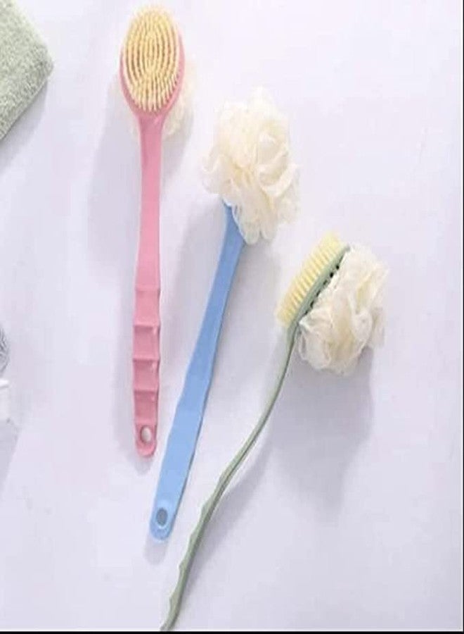 NIWRT Body Bath Shower Back Scrubber Long Handle with Super Soft Bristles Back Scrubber, Back Scrubber Bath Mesh Sponge with Curved Long Handle for Wet or Dry .(Multi Colour)(Pack Of 1) - Image 1