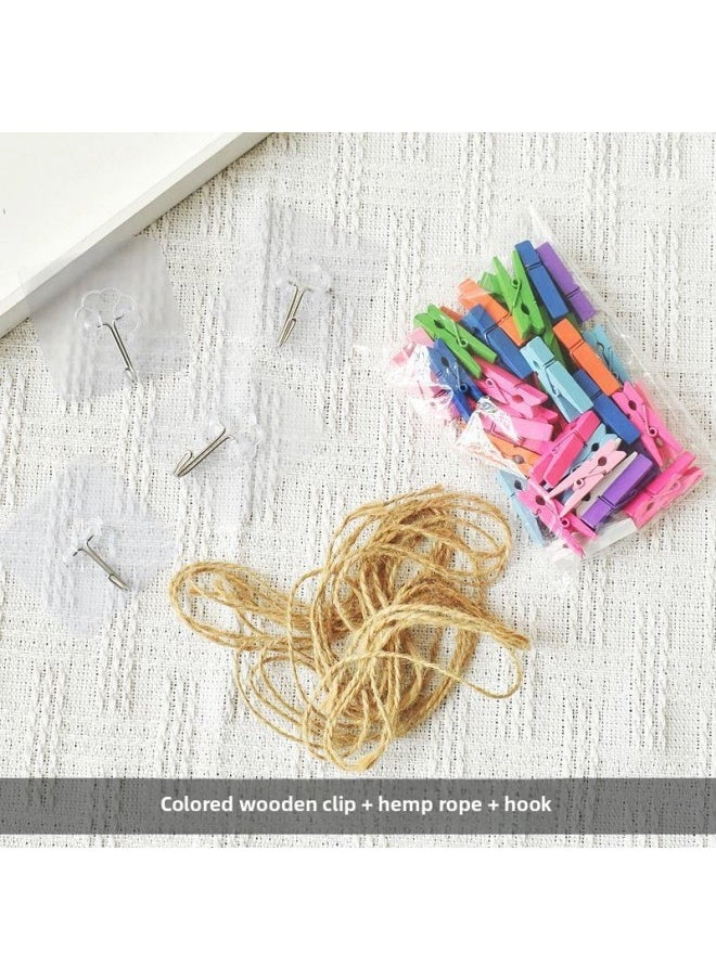 Arbor Day Listed For Spring Ring Creation Theme Wall Arrangement Classroom Kindergarten Primary School Students Outing Activity Card-Color:40 Colored Wooden Clips + 10m Twine + 6 Sticky Hooks  - Image 1