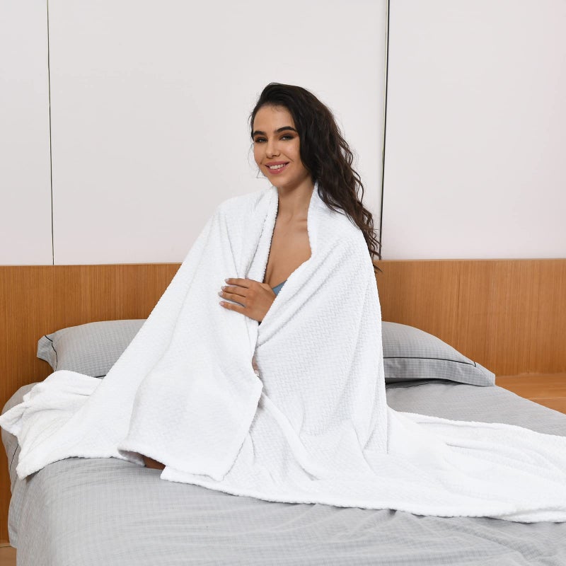 NEWCOSPLAY Super Soft Throw Blanket Premium Silky Flannel Fleece Leaves Pattern Lightweight Blanket All Season Use (White  Throw(50""x60"")) - Image 3