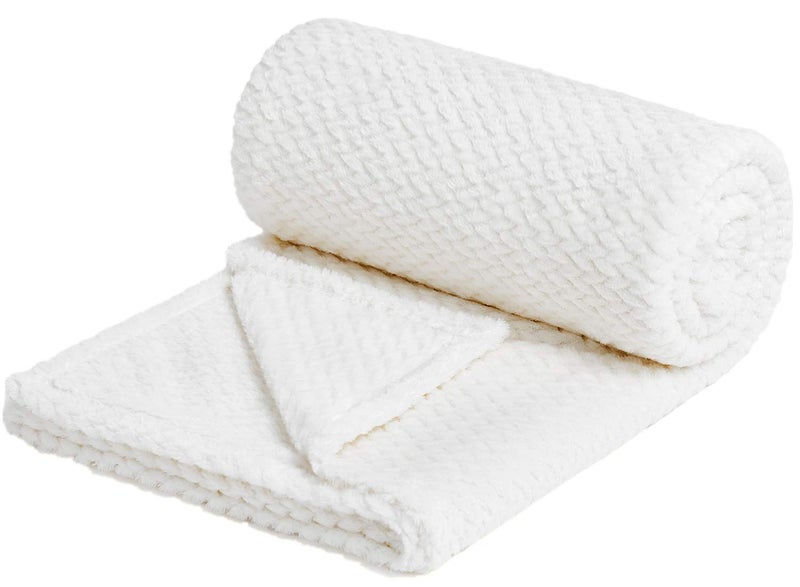 NEWCOSPLAY Super Soft Throw Blanket Premium Silky Flannel Fleece Leaves Pattern Lightweight Blanket All Season Use (White  Throw(50""x60"")) - Image 2
