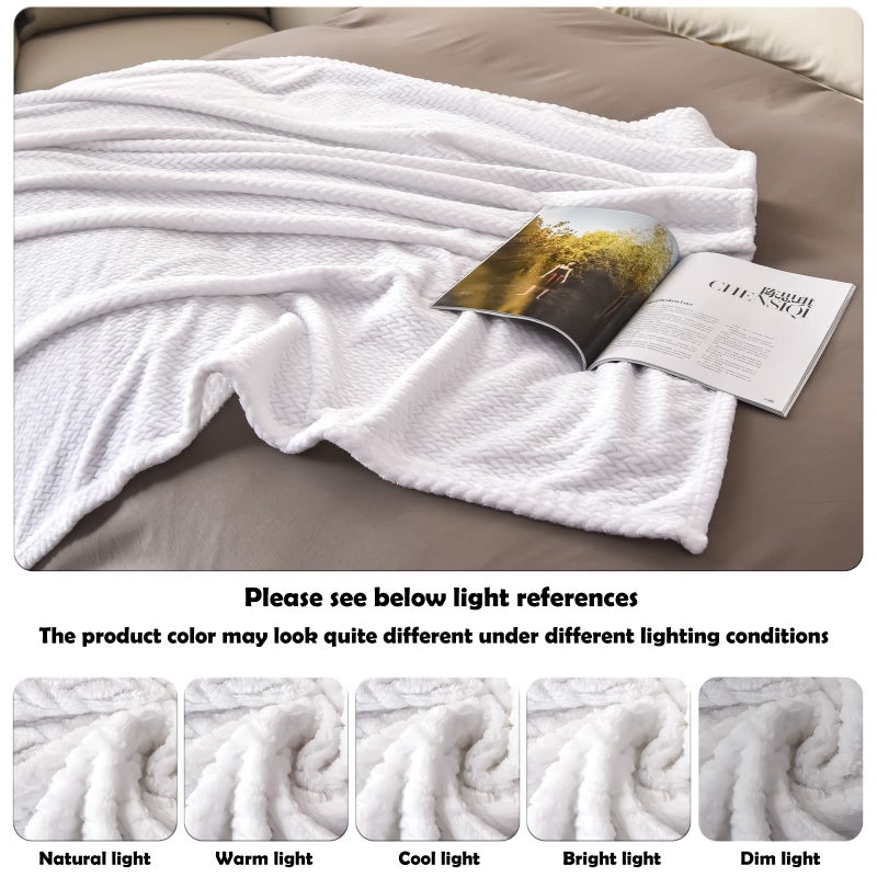 NEWCOSPLAY Super Soft Throw Blanket Premium Silky Flannel Fleece Leaves Pattern Lightweight Blanket All Season Use (White  Throw(50""x60"")) - Image 5