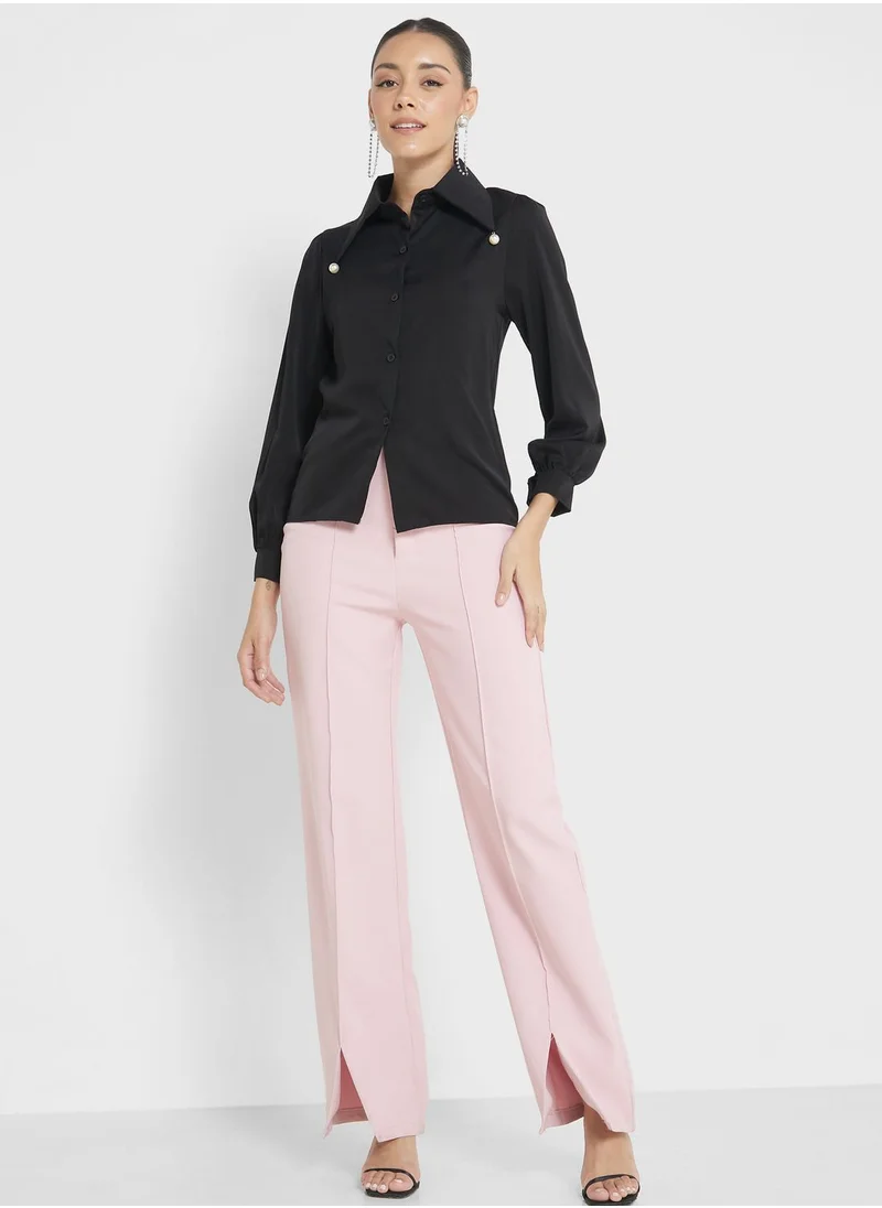ايلا Pearl Detail Wide Collar Shirt