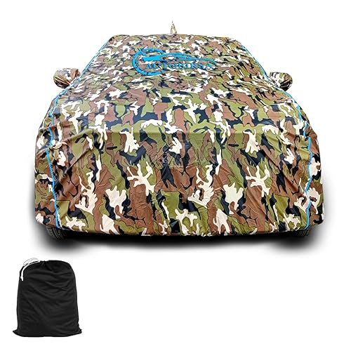 AUTOBIRSA Waterproof Car Body Cover Compatible for Honda Amaze New with Mirror Pocket and Antenna Pocket, Triple Stitched (Jungle Print with Blue Piping Design) - Image 5