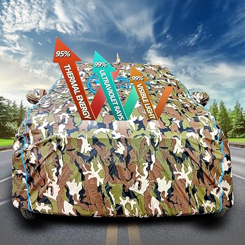 AUTOBIRSA Waterproof Car Body Cover Compatible for Honda Amaze New with Mirror Pocket and Antenna Pocket, Triple Stitched (Jungle Print with Blue Piping Design) - Image 2