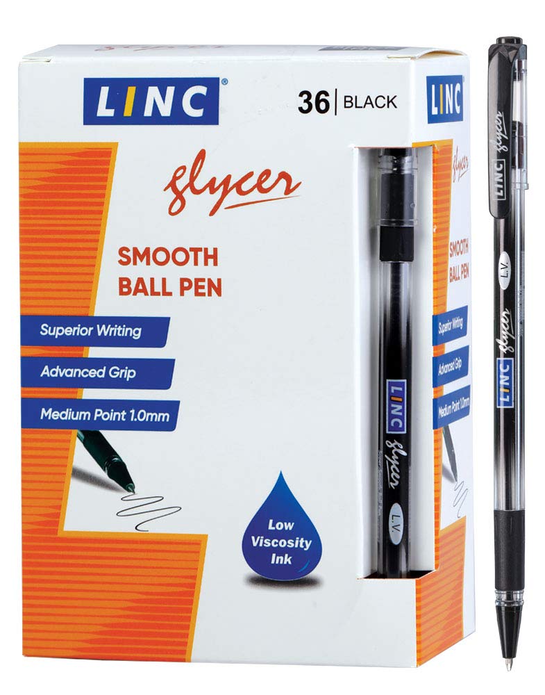 Linc Glycer Smooth Ball Point Pen, Soft Grip, 1.00mm Tip, 36-Count, Black - Image 1