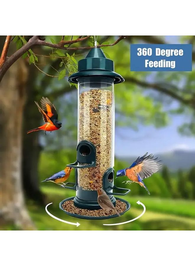 Automatic Bird Feeder with Transparent Side and Green Lid Easy Fill Hanger for Outdoor Wild Birds - Image 1