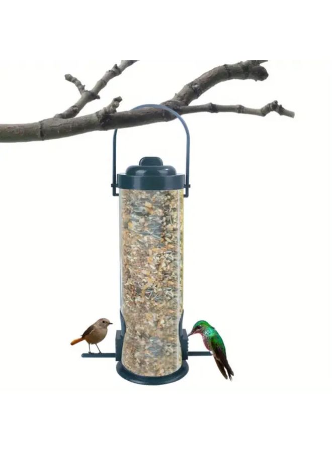 Automatic Bird Feeder with Transparent Side and Green Lid Easy Fill Hanger for Outdoor Wild Birds - Image 2