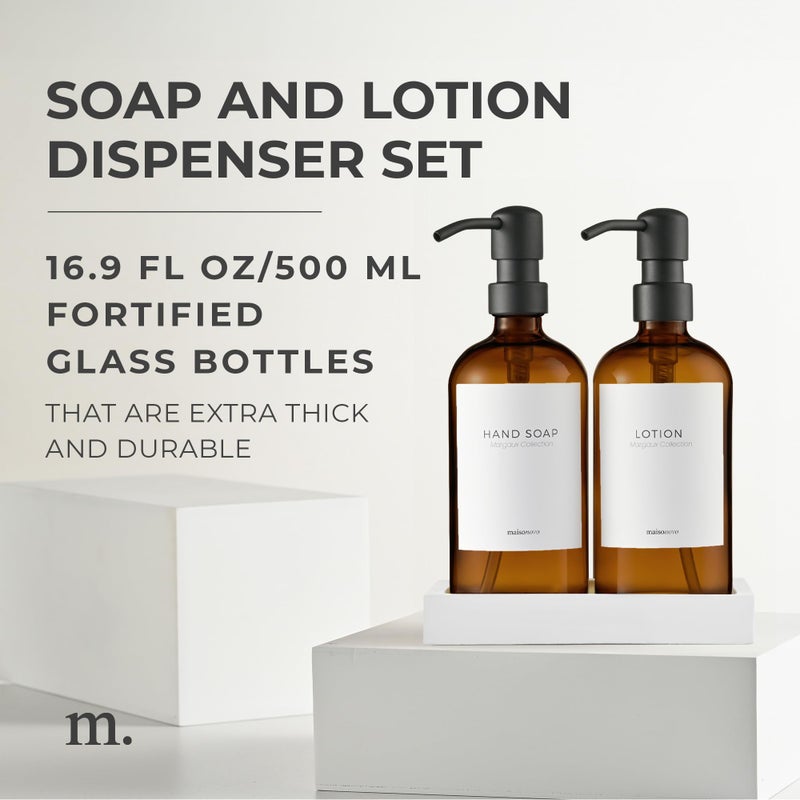 MAISONOVO MaisoNovo Soap Dispenser 3-Piece Set | 16.9oz Amber Bottles with Black Stainless Steel Pumps  - Image 2