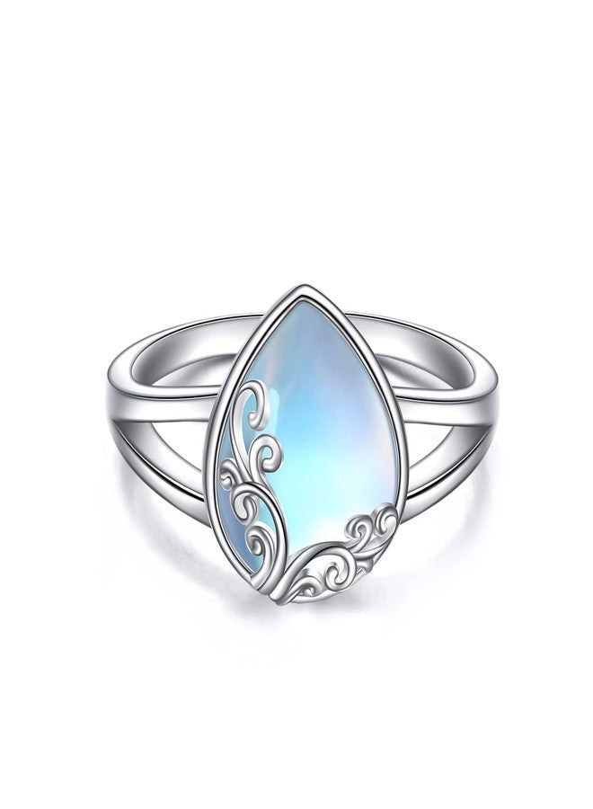 POPLYKE Moonstone Ring Sterling Silver Rainbow Moon Stone Filigree Band Ring Moonstone Engagement Gemstone Jewelry Gifts for Women - Image 1
