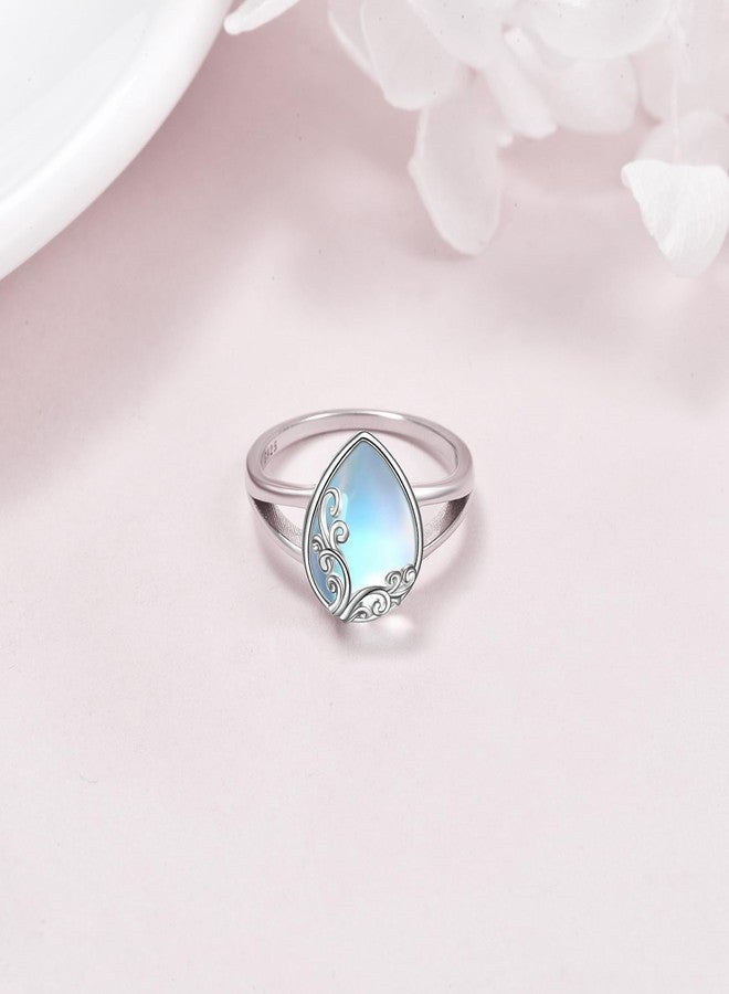 POPLYKE Moonstone Ring Sterling Silver Rainbow Moon Stone Filigree Band Ring Moonstone Engagement Gemstone Jewelry Gifts for Women - Image 2