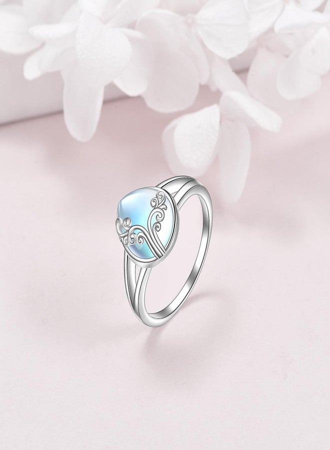 POPLYKE Moonstone Ring Sterling Silver Rainbow Moon Stone Filigree Band Ring Moonstone Engagement Gemstone Jewelry Gifts for Women - Image 3