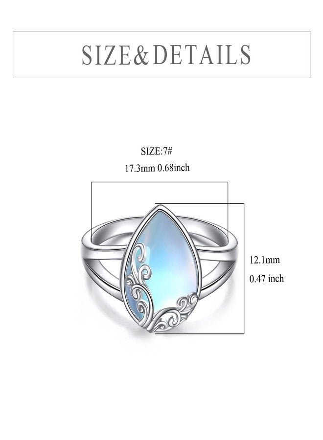 POPLYKE Moonstone Ring Sterling Silver Rainbow Moon Stone Filigree Band Ring Moonstone Engagement Gemstone Jewelry Gifts for Women - Image 4