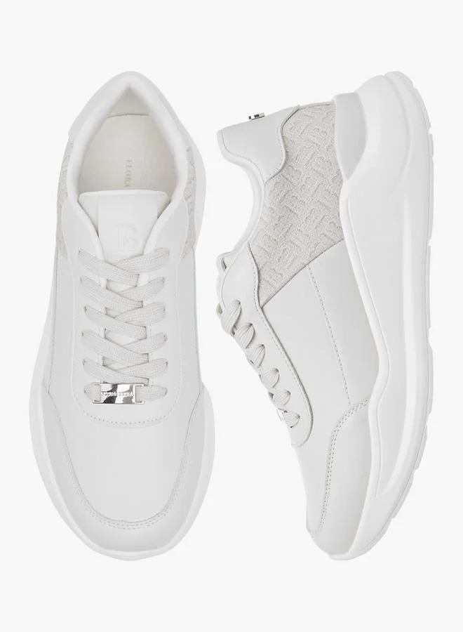 Flora Bella By Shoexpress BEIGE Flora Bella Monogram Textured Sneakers With Lace-Up Closure for Women | Best Price UAE