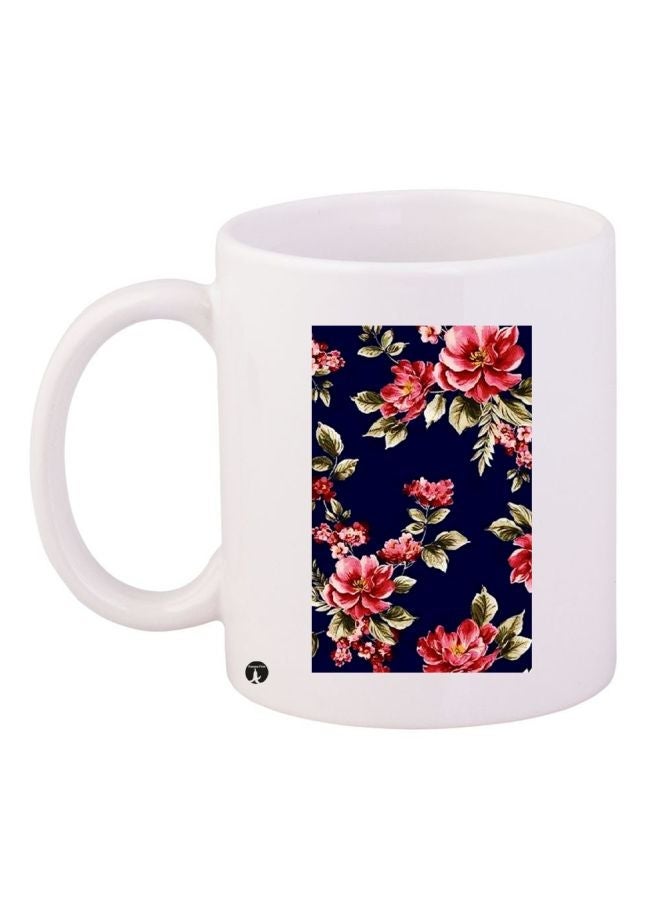 RYN Flower Printed Coffee Mug White/Red/Blue 11ounce