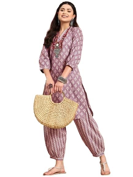 LookMark Women's Trendy Printed Cotton Blend Straight Kurta and Afghani Pant Set Perfect For Casual and Office Wear (AZ-LM-OG-KS2070 PEACH-M) - Image 5