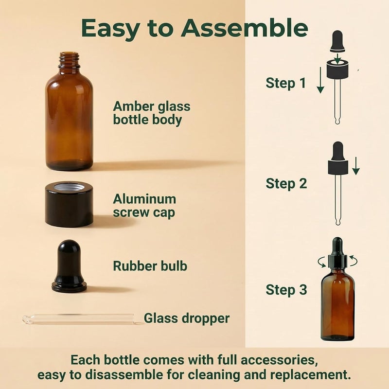 ericotry 2 Pcs 100ml Glass Dropper Bottles Empty Amber Glass Bottle Vial Container with Glass Dropper for Essential Oil Formulas Cosmetics Perfumes & Other Liquids - Image 3