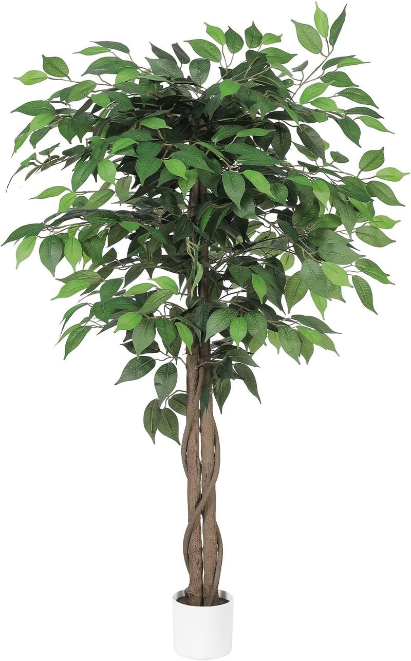 LYERSE Ficus Tree Artificial - 4ft Artificial Ficus Trees Indoor with Natural Trunk and Lifelike Leaves - Fake Ficus Tree for Home Office Corner Indoor Decor - Image 1
