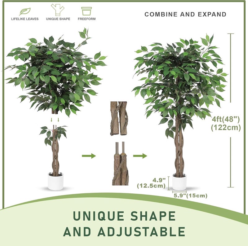 LYERSE Ficus Tree Artificial - 4ft Artificial Ficus Trees Indoor with Natural Trunk and Lifelike Leaves - Fake Ficus Tree for Home Office Corner Indoor Decor - Image 3