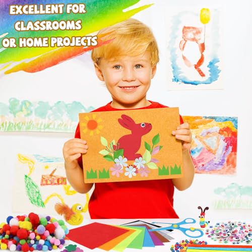 DOITEM Pipe Cleaners Craft Supplies, 1500+Pcs Arts and Crafts Supplies Including Pipe Cleaner Wiggle Googly Eyes Pom Poms Feathers Sticks Sequins Foam Flowers Papers Felt Stickers - Image 5