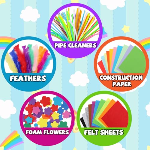 DOITEM Pipe Cleaners Craft Supplies, 1500+Pcs Arts and Crafts Supplies Including Pipe Cleaner Wiggle Googly Eyes Pom Poms Feathers Sticks Sequins Foam Flowers Papers Felt Stickers - Image 2