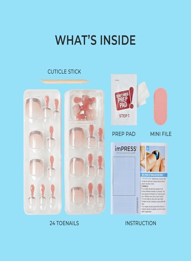 Impress KISS imPRESS No Glue Pedi Press-On Nails, Design, 'Paradise Ticket', Light Beige, Short Size, Squoval Shape, Includes 24 Nails, Prep Pad, Instructions Sheet, 1 Manicure Stick, 1 Mini File - Image 4