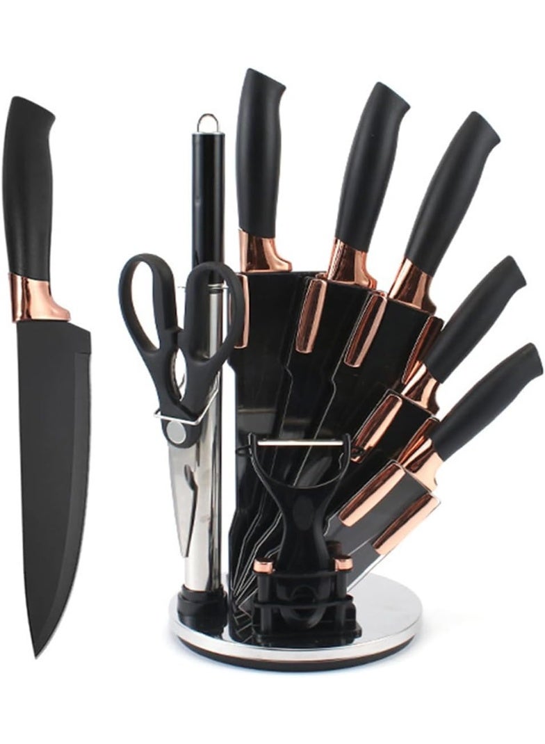 MHR Knife set 9-in-1 Kitchen Knife Set with Stand, Premium Stainless Steel Chef Knife Set for Home & Professional Kitchen, Ultra Sharp Blades & Comfortable Grip Handles, Rust Resistant & Durable - Image 1