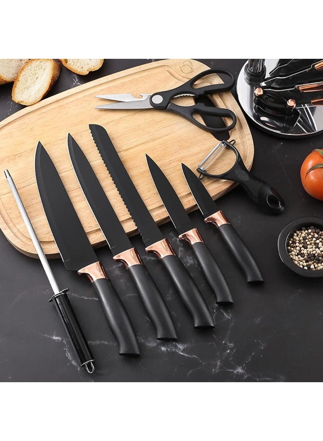 MHR Knife set 9-in-1 Kitchen Knife Set with Stand, Premium Stainless Steel Chef Knife Set for Home & Professional Kitchen, Ultra Sharp Blades & Comfortable Grip Handles, Rust Resistant & Durable - Image 5