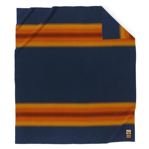 Pendleton National Park Blanket Queen 90" x 90" - 100% Wool, Soft and Durable Throw for Home & Outdoor Adventures, Iconic Park Stripes Collectible Keepsake - Grand Canyon Navy - Image 1