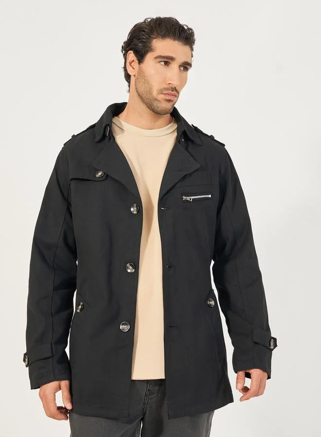 Styli Chunky Button Detail Trench Coat with Slip Pockets