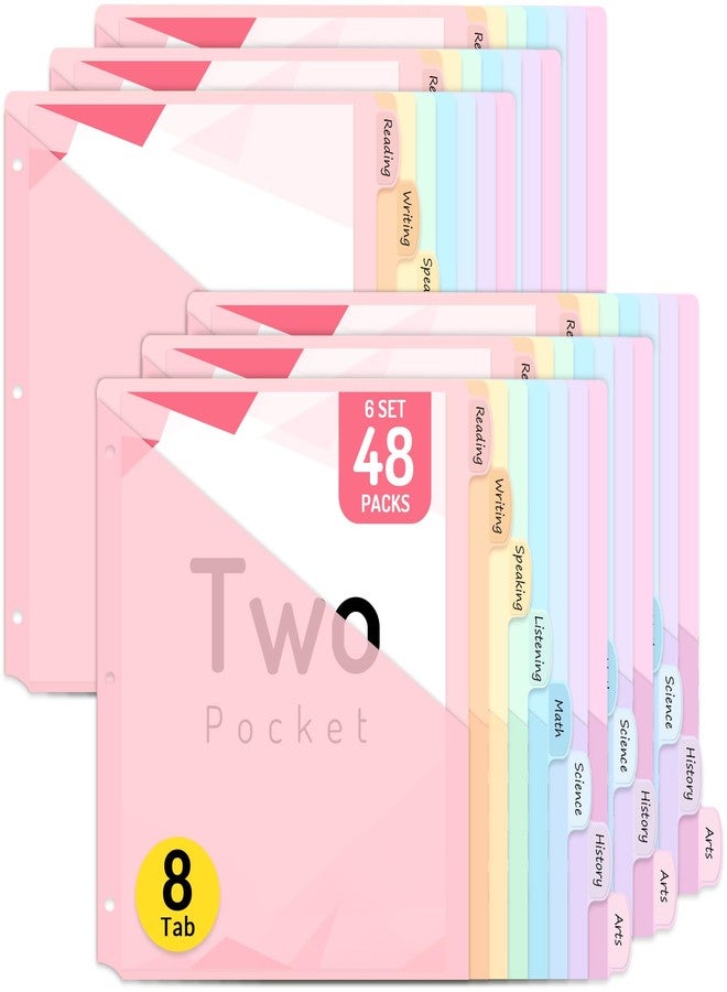 Forvencer 48 Count Binder Dividers with Two Pockets, 8 tab Dividers for 3 Ring Binders Organizer, Binder Divider with Tabs for School Office and Home Organization, Multicolor, 6 Sets - Image 1