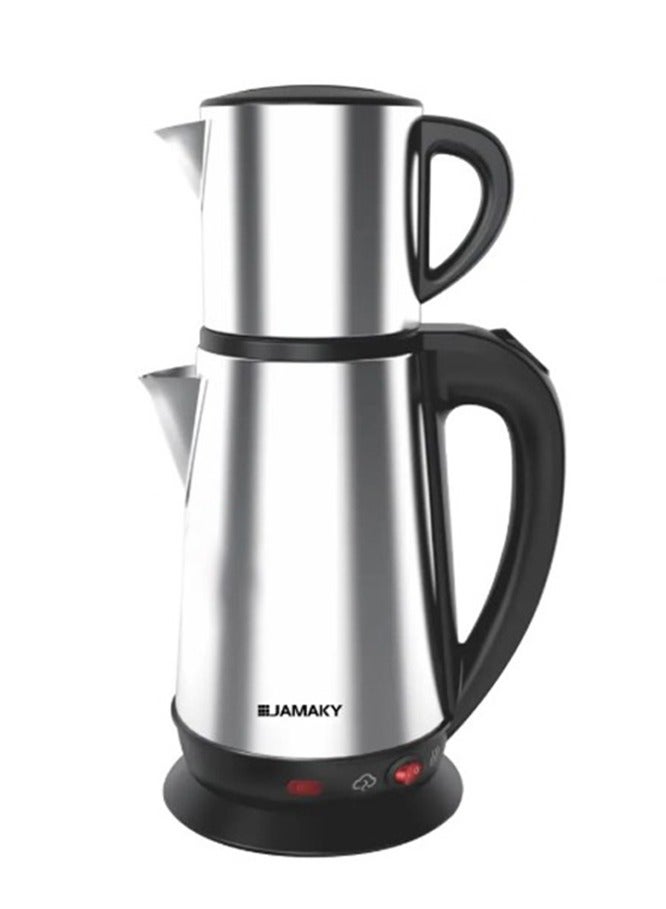 Electric Double kettle with Italian technology (0.8L - 500W), (2L - 1800W) High stainless steel housing ,Samovar JMK9511 can withstand high heat and an elegant design that adds a touch of beauty in the office or home , Easy to use and fast in performance