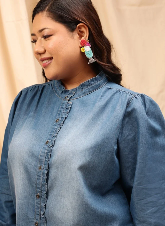 CURVY STREET Blue Comfort Cotton Casual Shirt for Women