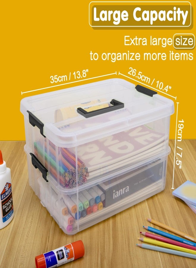 TERGOO 2 Layer Plastic Storage Containers with Lids, Multipurpose Clear Stack & Carry Box, Portable Craft Organizers and Storage Bin for Organizing Art & Craft, Sewing, Makeup, Nail Supplies (Black) - Image 2