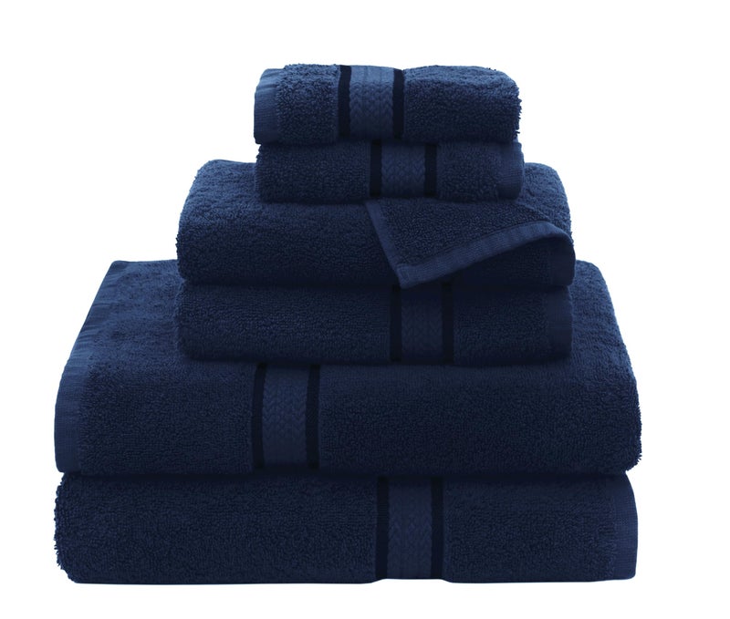 COTTON CRAFT Ultra Soft 6 Piece Towel Set - 2 Large Bath Towels, 2 Hand Towels, 2 Washcloths - Absorbent 580 GSM Quick Dry Everyday Luxury Hotel Bathroom Spa Gym Shower Pool - 100% Cotton - Navy - Image 1