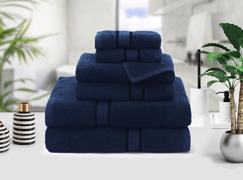 COTTON CRAFT Ultra Soft 6 Piece Towel Set - 2 Large Bath Towels, 2 Hand Towels, 2 Washcloths - Absorbent 580 GSM Quick Dry Everyday Luxury Hotel Bathroom Spa Gym Shower Pool - 100% Cotton - Navy - Image 3