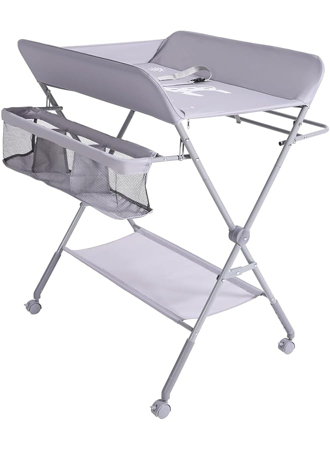 إيروريكس طاولة تغيير حفاضات الأطفال مع عجلات قابلة للطي، قابلة لضبط الارتفاع على 5 مستويات - Image 1