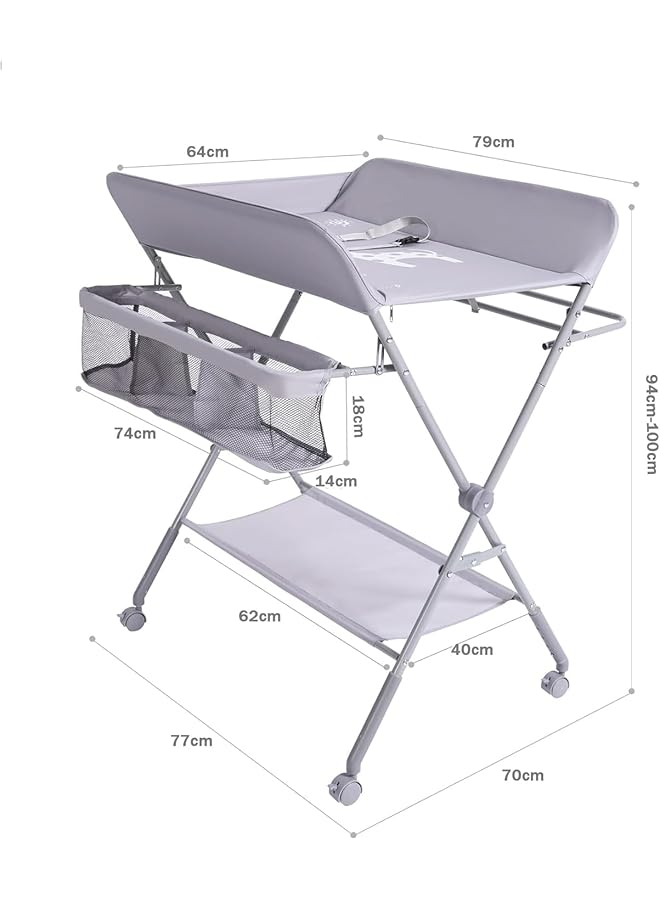 إيروريكس طاولة تغيير حفاضات الأطفال مع عجلات قابلة للطي، قابلة لضبط الارتفاع على 5 مستويات - Image 2