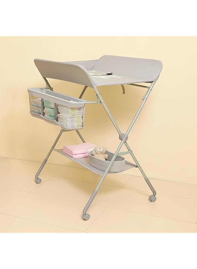 إيروريكس طاولة تغيير حفاضات الأطفال مع عجلات قابلة للطي، قابلة لضبط الارتفاع على 5 مستويات - Image 3