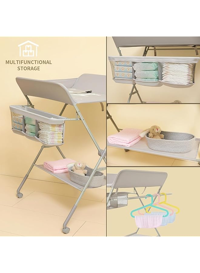 إيروريكس طاولة تغيير حفاضات الأطفال مع عجلات قابلة للطي، قابلة لضبط الارتفاع على 5 مستويات - Image 4