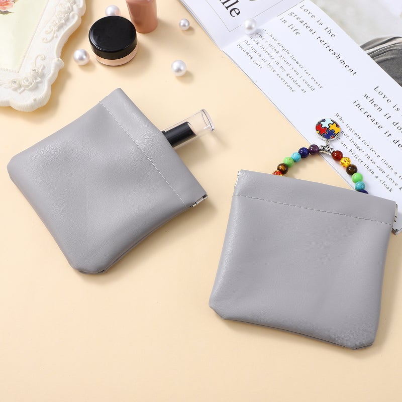 4 Pcs Multipurpose Small Leather Pouches No Zipper Self-closing Cosmetic Bags Travel Storage Bags for Earphones Jewelry - Image 4