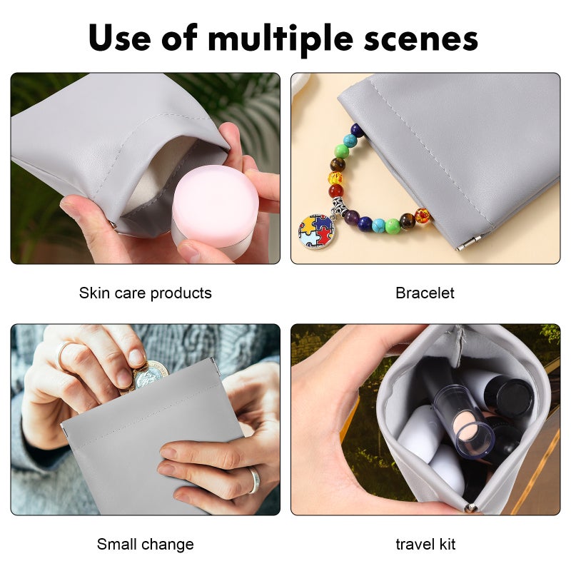 4 Pcs Multipurpose Small Leather Pouches No Zipper Self-closing Cosmetic Bags Travel Storage Bags for Earphones Jewelry - Image 3