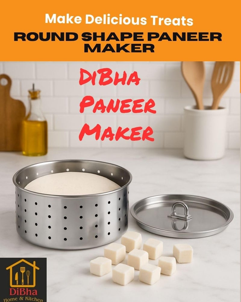 DiBha Stainless Steel Round Shape Paneer Cheese, Tofu, Sprouts Maker Mould Color - Steel (Set of 1, 350 ml), Silver - Image 2
