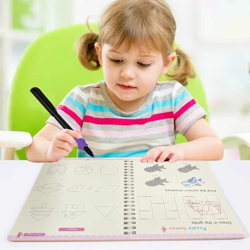 AALGO Magic Grooved Writing Books for Kids, Handwriting Practice for Ages 5–7, Tracing Books for Kids Ages 3–5, Preschool & Kindergarten Workbook with Letters, Numbers, Math & Drawing - Image 3