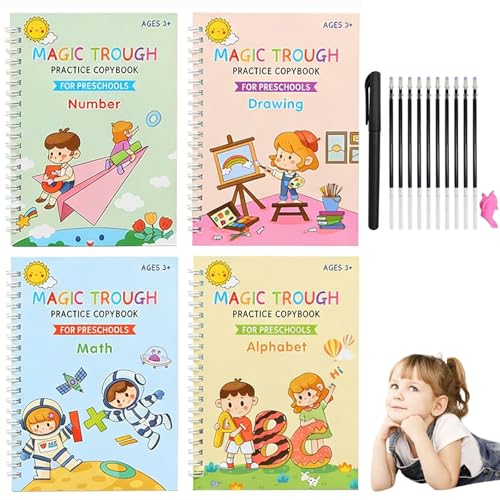 AALGO Magic Grooved Writing Books for Kids, Handwriting Practice for Ages 5–7, Tracing Books for Kids Ages 3–5, Preschool & Kindergarten Workbook with Letters, Numbers, Math & Drawing - Image 1