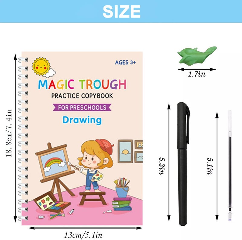AALGO Magic Grooved Writing Books for Kids, Handwriting Practice for Ages 5–7, Tracing Books for Kids Ages 3–5, Preschool & Kindergarten Workbook with Letters, Numbers, Math & Drawing - Image 2