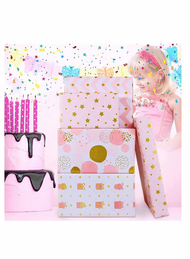 4 Sheets Gift Wrapping Paper, Birthday Wrapping Paper for Women and Girl, Metallic Gold Foil Wrapping Paper, Pink Gift Wrap for Birthday, Valentines Day, Party, Wedding, All Occasion (27.5 x 19.6inch) - Image 4