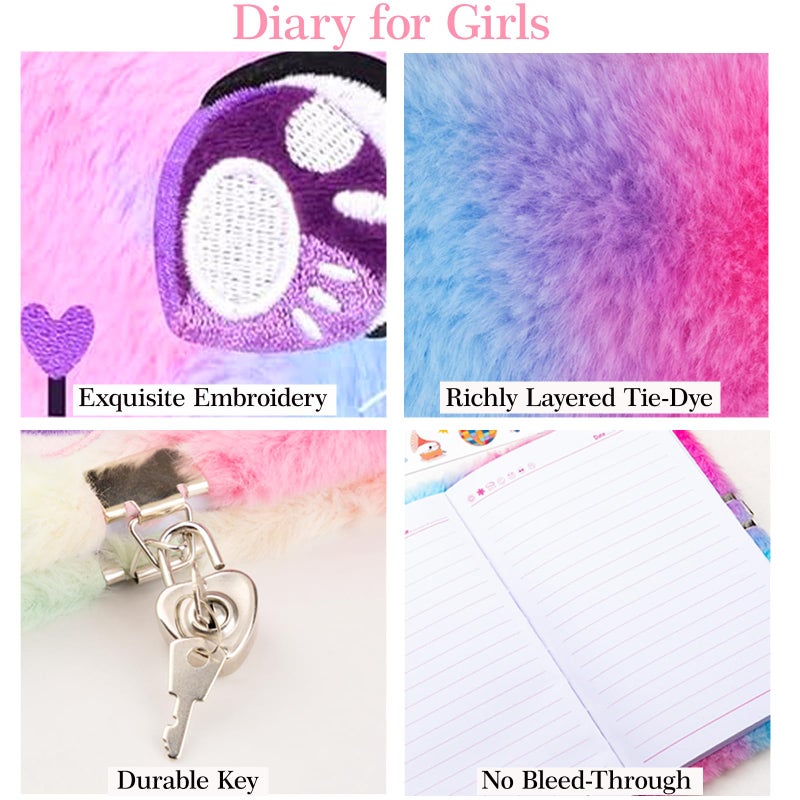 EABUY Diary for Girls with Lock and Keys, Kids Journal School Travel Notebook Gift Set for Writing and Drawing, Multicolored Pen, Stickers, Birthday Gift for Girls (purple-cat) - Image 3