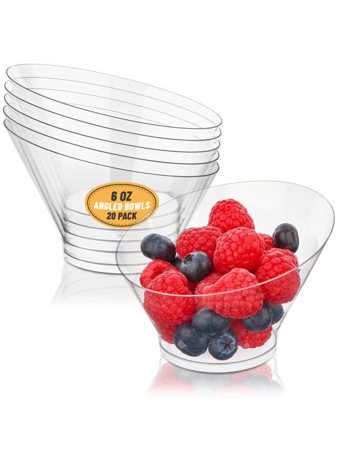 Qeirudu 20 Pack 6 oz Angled Plastic Bowls, Small Candy Bowls Disposable Serving Bowls for Ice Cream, Snack, Dessert, Appetizer, Fruit, Salad - Image 1