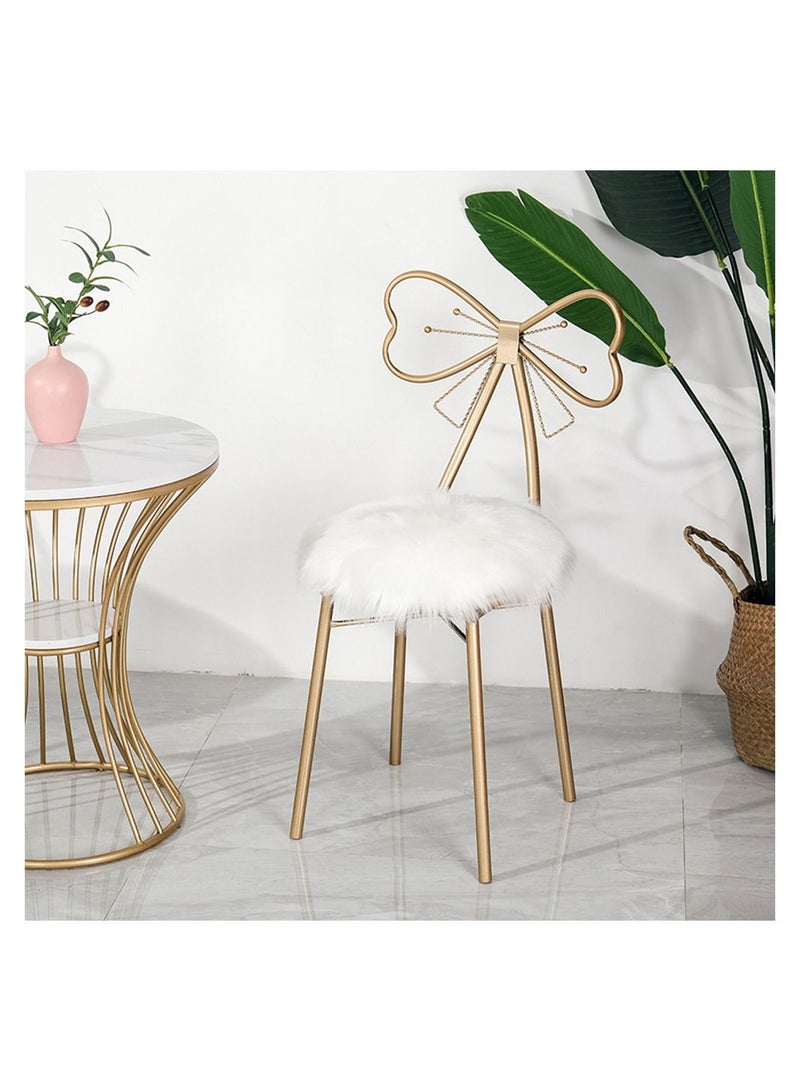 لينجوي مكياج ضمادات مسند ظهر معدني أبيض وذهبي طعام الغرور كرسي مبطن بالفرو مقعد مبطن للبنات غرفة نوم إبداعية على شكل فراشة مقعد صوف أبيض ناعم - Image 3